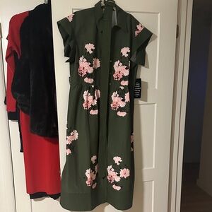 Tuckernuck XL Chloe Floral Green Dress with Pink Accents